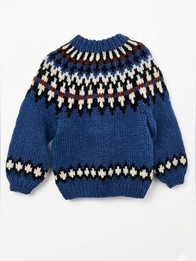 Vintage Handmade Blue Chunky Icelandic Wool Fair Isle Kids Sweater Sz 10 *Read*